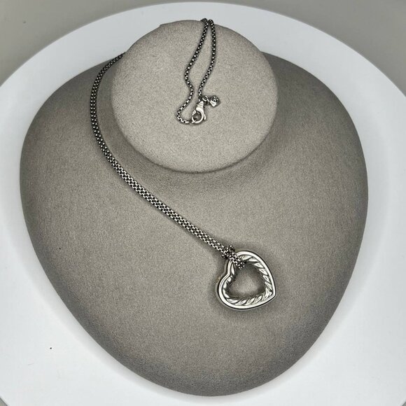 Authentic david yurman heart necklace sterling silver open heart cable charm - Picture 10 of 10